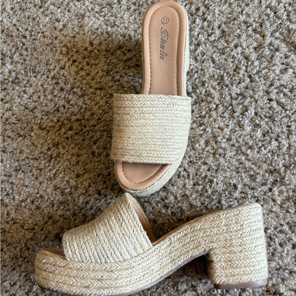 SHEIN Tan Boho Heeled Woven Mule Low Heel Size 11